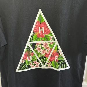 HUF Black Floral Logo T-Shirt